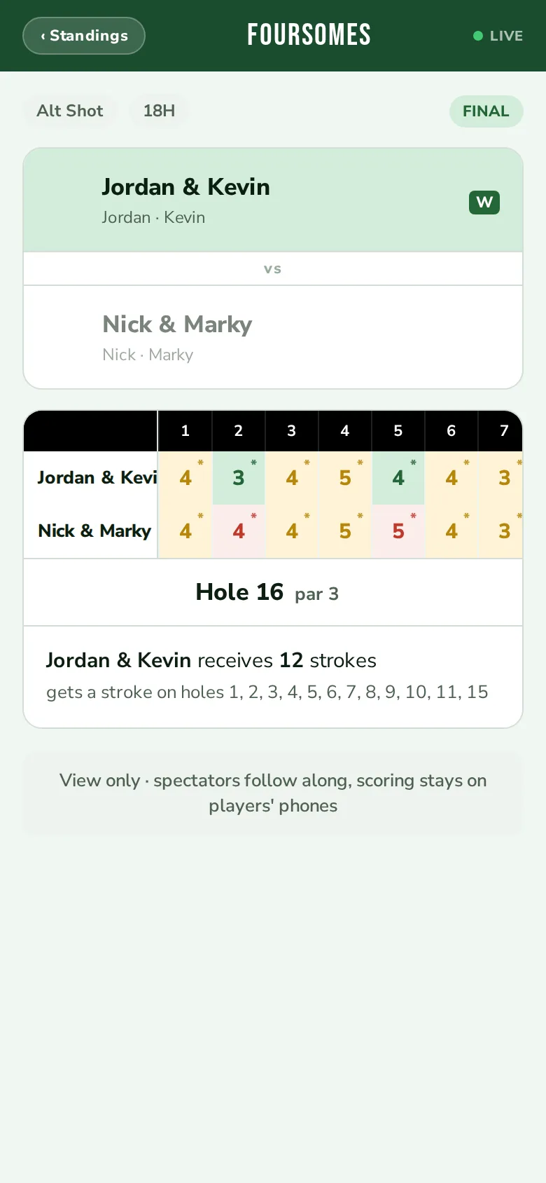 Live match, spectator follow-along view