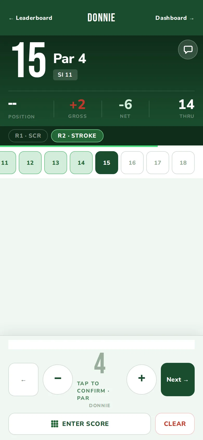 Live scoring, the stepper on a hole